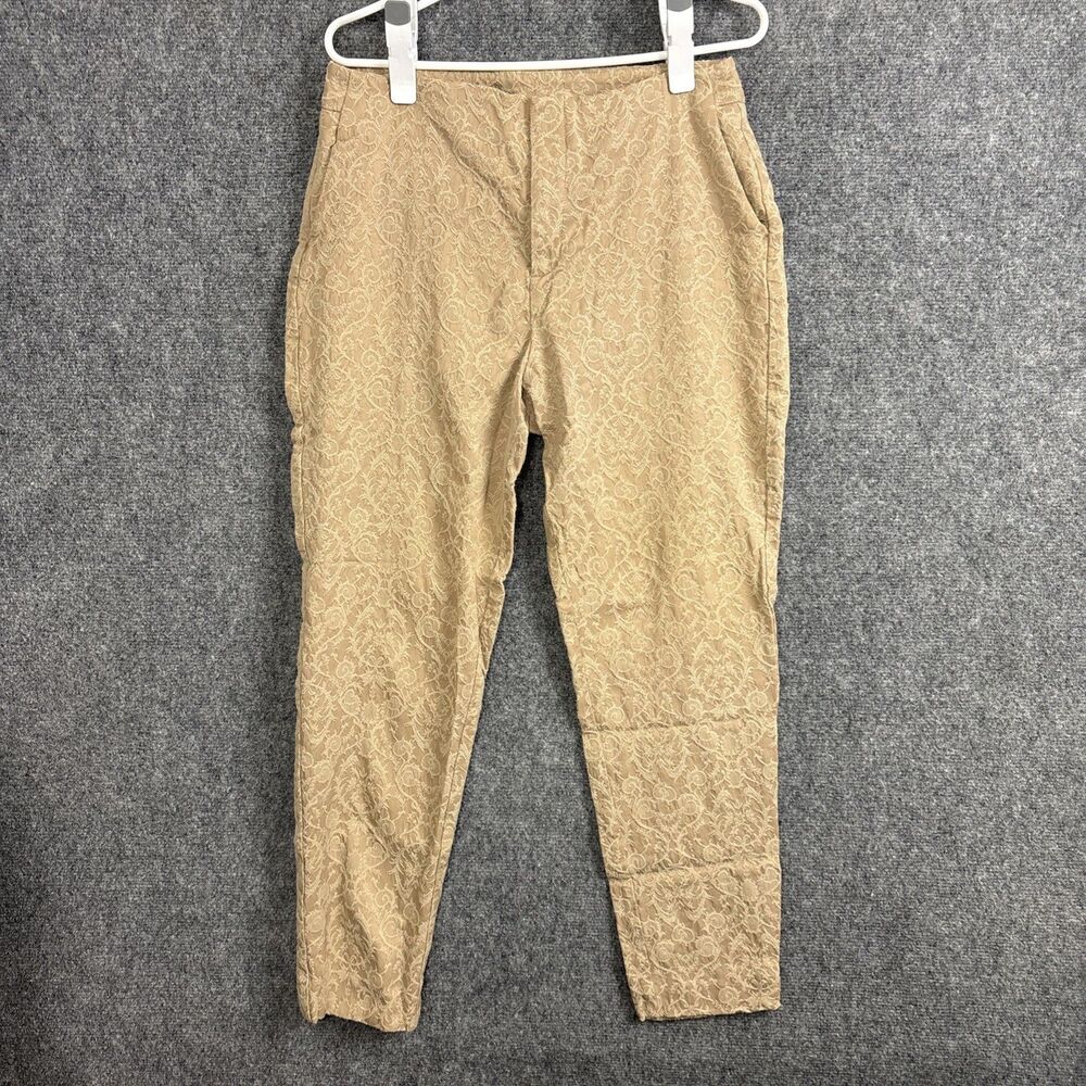 Soft Surroundings Jacquard Pants Womens Size 10 Beige Brown Ankle